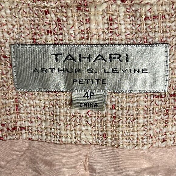 Tahari Arthur S. Levine Tweed Crop Blazer Women's 4P Pink 100% Silk Trim - Picture 5 of 17